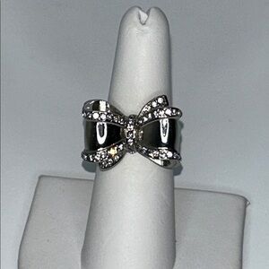 NWOT Stately Steel Designer Stainless Steel  Bow Ring With Crystal Accents Boho
